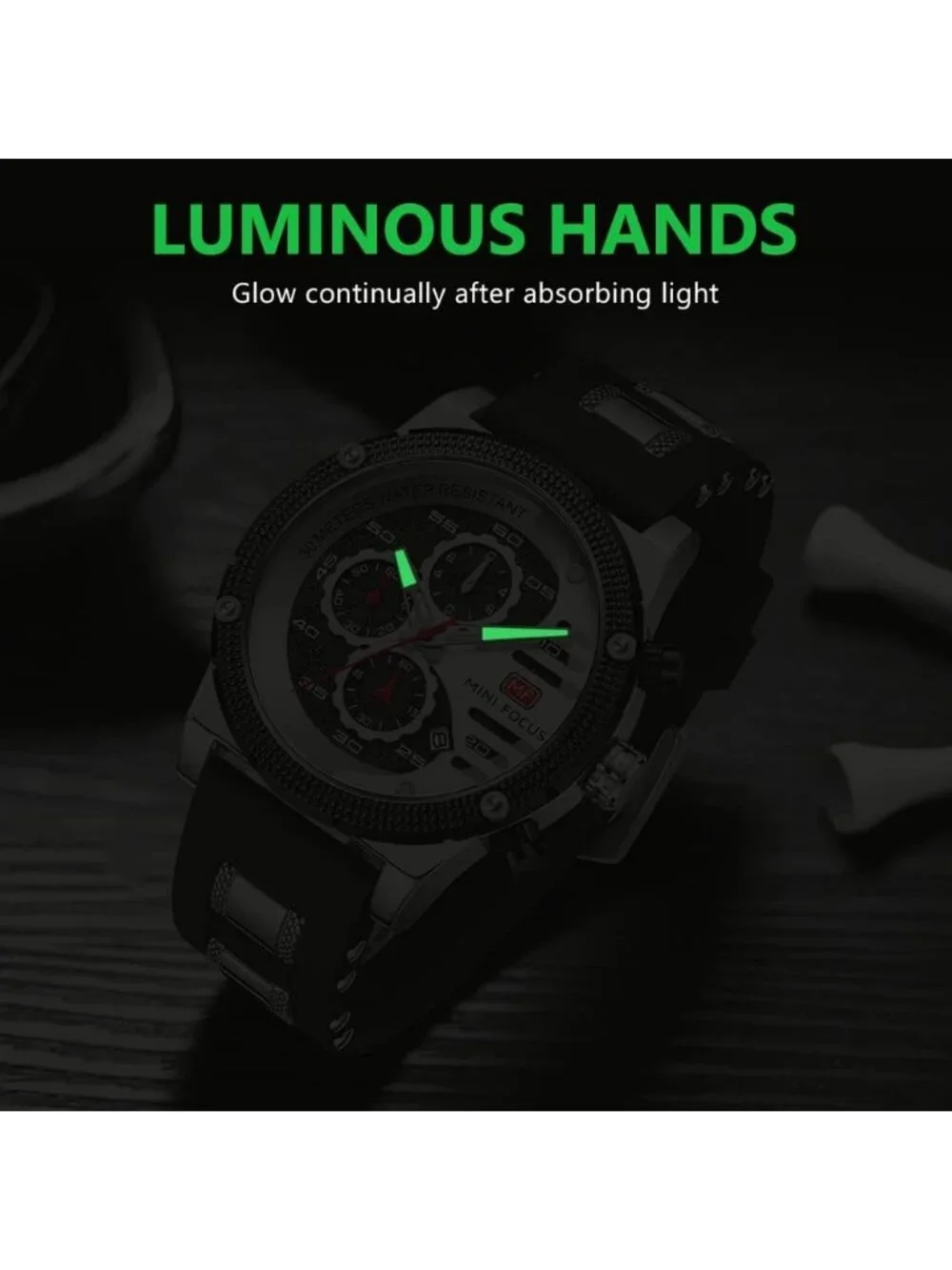 Men's Silver Black Chronograph Waterproof Sport Military Analog Quartz Watch